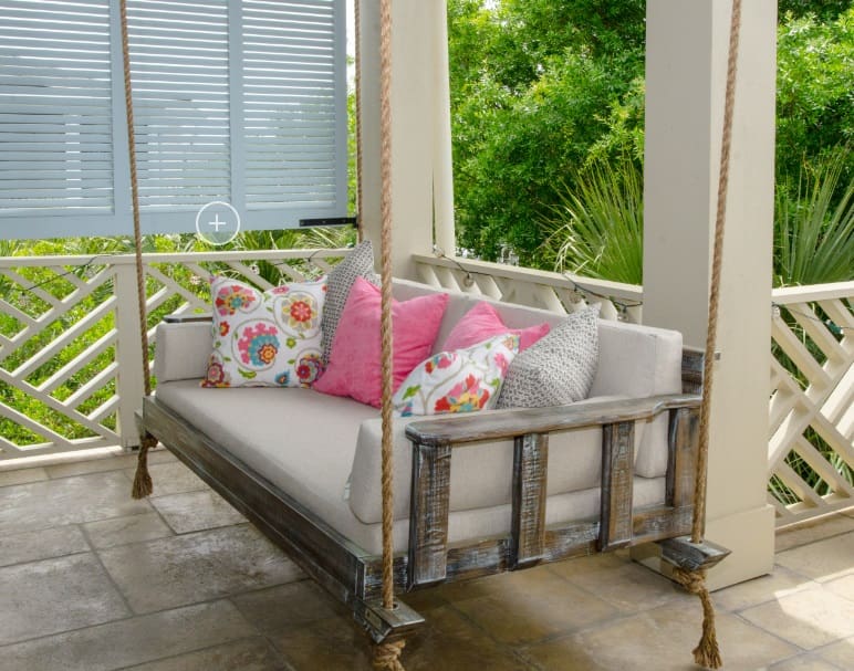 Bed-Swings-for-Lowcountry-Coastal-Homes-by-Aiden-Fabrics 5 Fun Outdoor Beach Decor Ideas and Themes
