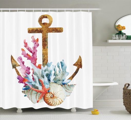 Anchor Coral Shell Shower Curtain