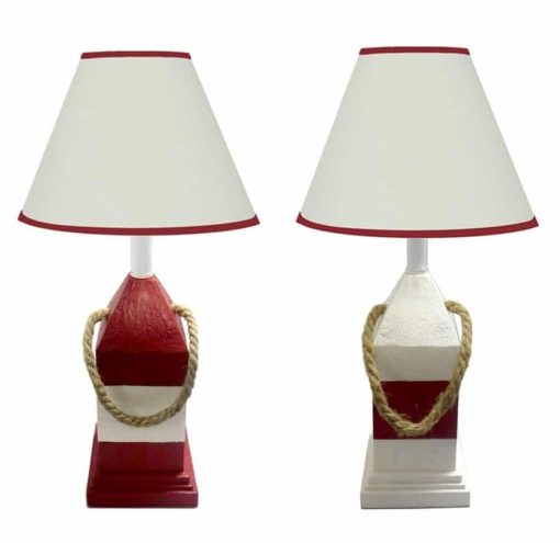 Red Themed Wooden Buoy Table Lamps (2)