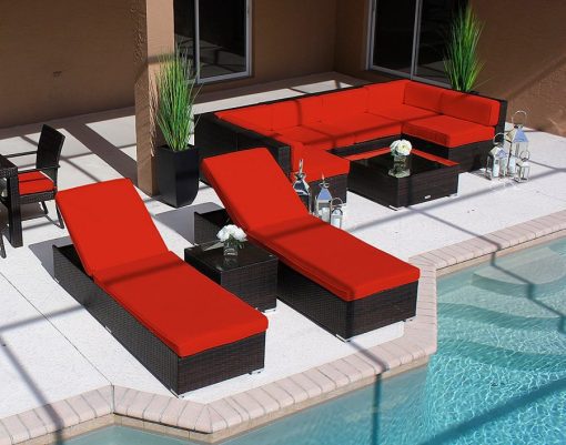 Modern 19PC Outdoor Red Wicker Furniture Set