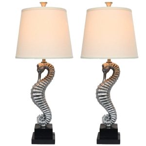 Urbanest Antique Silver Seahorse Table Lamps (2)