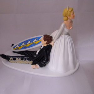Surfing Groom and Bride Tropical Wedding Cake Topper