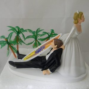 Surfing Tropical Beach Wedding Cake Topper