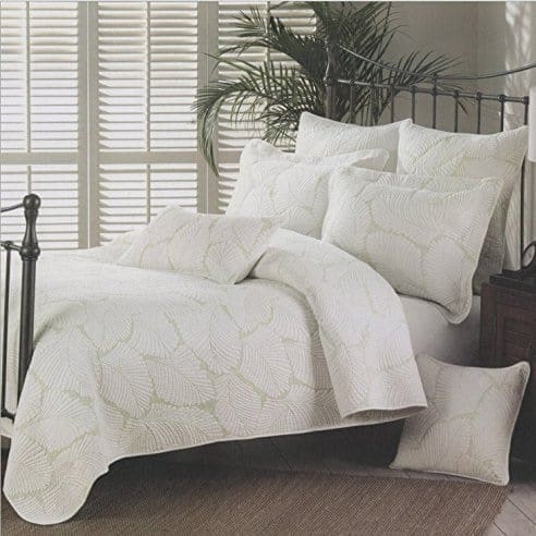 moldiy-white-embroidered-palm-leaves-pattern-quilt Palm Tree Bedding Sets & Comforters & Quilts