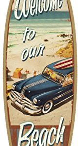 SJT41335-Welcome-to-our-Beach-with-woodie-5-x-16-Surfboard-Wood-Plaque-Sign-0-164x300 Wooden Beach Signs & Coastal Wood Signs