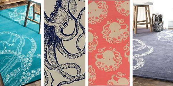 HUTEC Watercolor Octopus Tentacles Flannel in and Out Welcome mat Bathroom Entrance Absorbent mat Non-Slip Indoor and Outdoor Carpet 15.7 X 23.5 inches 