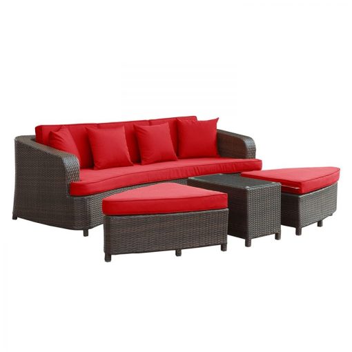 Modern Red Outdoor Wicker Sofa Set