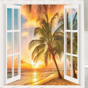 23-Sunrise-Palm-Tree-Shower-Curtain-300x300 Beach Shower Curtains & Nautical Shower Curtains