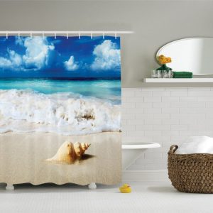 24-Conch-Shell-In-Sand-Shower-Curtain-300x300 Beach Shower Curtains & Nautical Shower Curtains