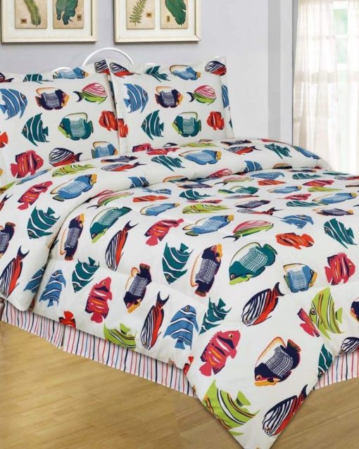 Colorful Patterned Tropical Fish Comforter Set