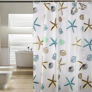 Blue Pier Starfish Seashell Shower Curtain