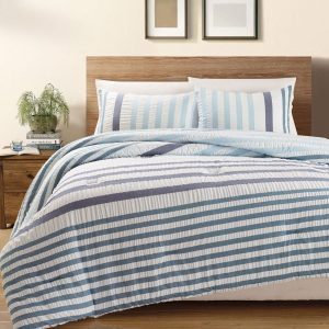 KingLinen Blue Striped Seersucker Bed in a Bag Set