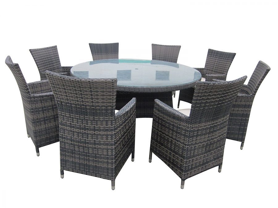 Round 9pc Outdoor Wicker Dining Set, Round Wicker Dining Table Outdoor