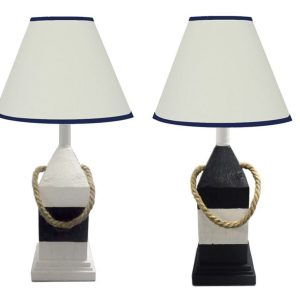 Blue Themed Wooden Buoy Table Lamps (2)