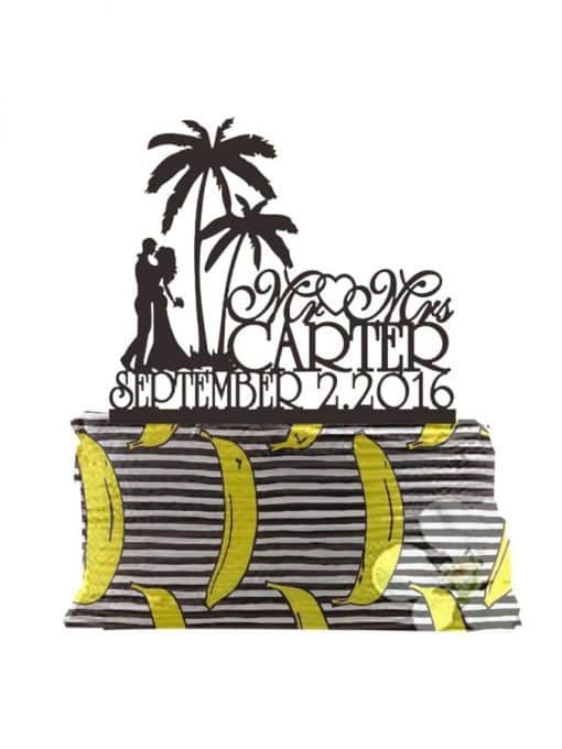 Palm Tree Personalized Beach Wedding Cake Topper