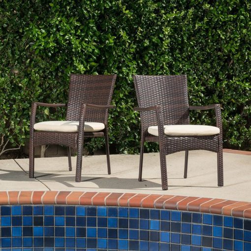 Melba Outdoor Brown Wicker Dining Chairs