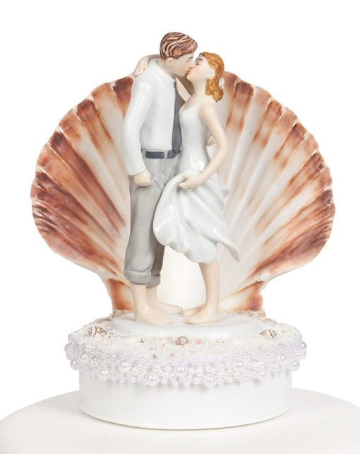 Bride Groom Seashell Beach Wedding Cake Topper
