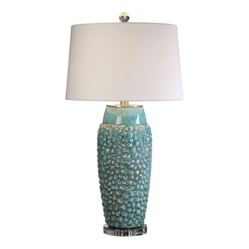 Textured Turquoise Embossed Coastal Table Lamp