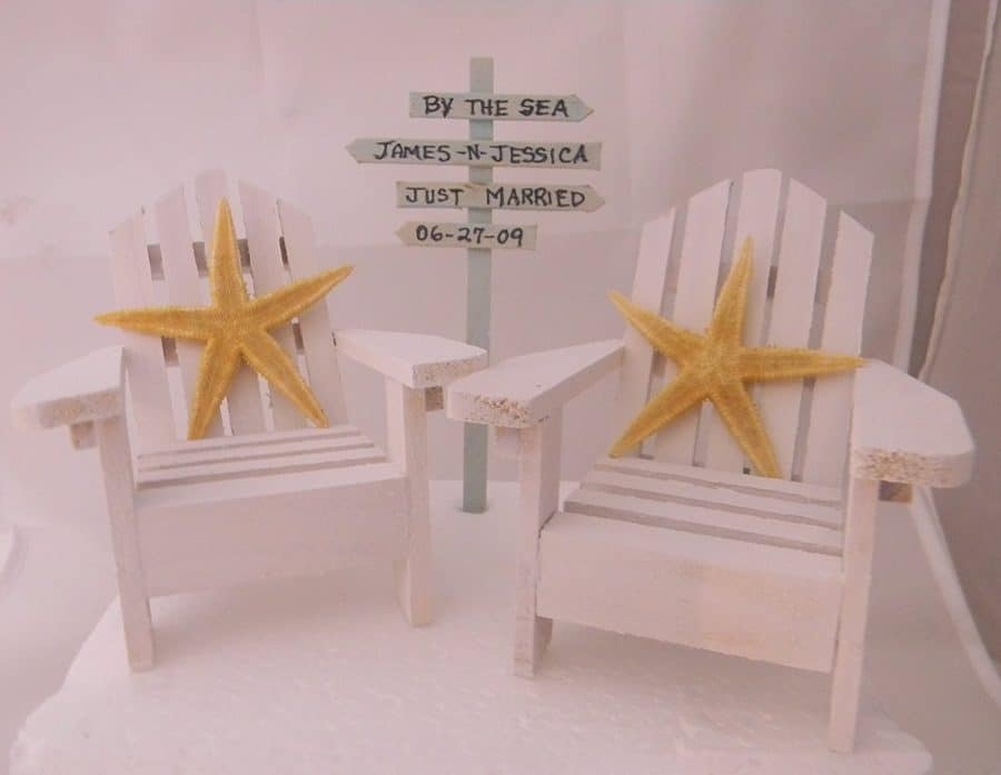 Wedding Reception Real Starfish Adirondack White Chairs Veil & Hat Cake Topper 