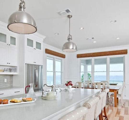 White-Beach-Kitchen-by-In-Detail-Interiors 101 Indoor Nautical Lighting Ideas