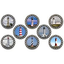 lighthouse-theme-bottle-cap-magnets Nautical Wedding Favors