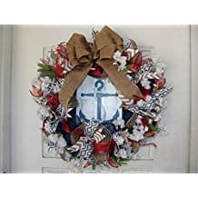 nautical-anchor-themed-decor-mesh-outdoor-wreath Coastal Wreaths & Beach Christmas Wreaths