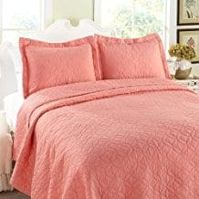 Laura-Ashley-Full-Queen-Coral-Quilt-Set Coral Bedding Sets and Coral Comforters