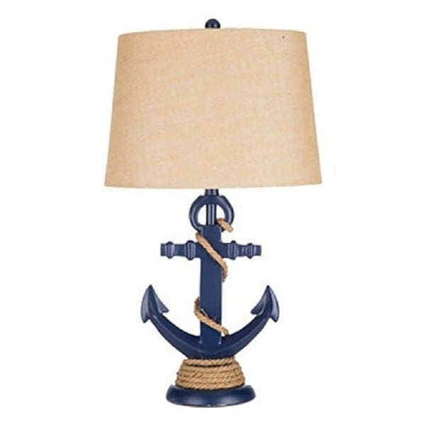 Navy-Blue-Anchor-Rope-Resin-Lamp-Beige-Woven-Lampshade-Nautical Anchor Decor & Nautical Anchor Decorations