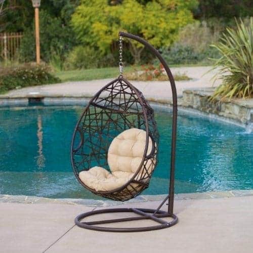 outdoor-brown-wicker-tear-drop-hanging-chair Wicker Swing Chairs & Wicker Porch Swings