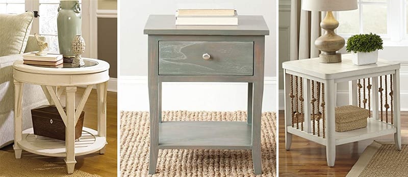 Coastal End Tables Beach, Roundhill Furniture Oc0024wh Rene Round Wood Pedestal Side Table White