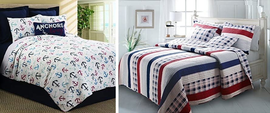 Nautical Super King Size Duvet & Pillowcases Bed Cover Set Ships and Anchors 