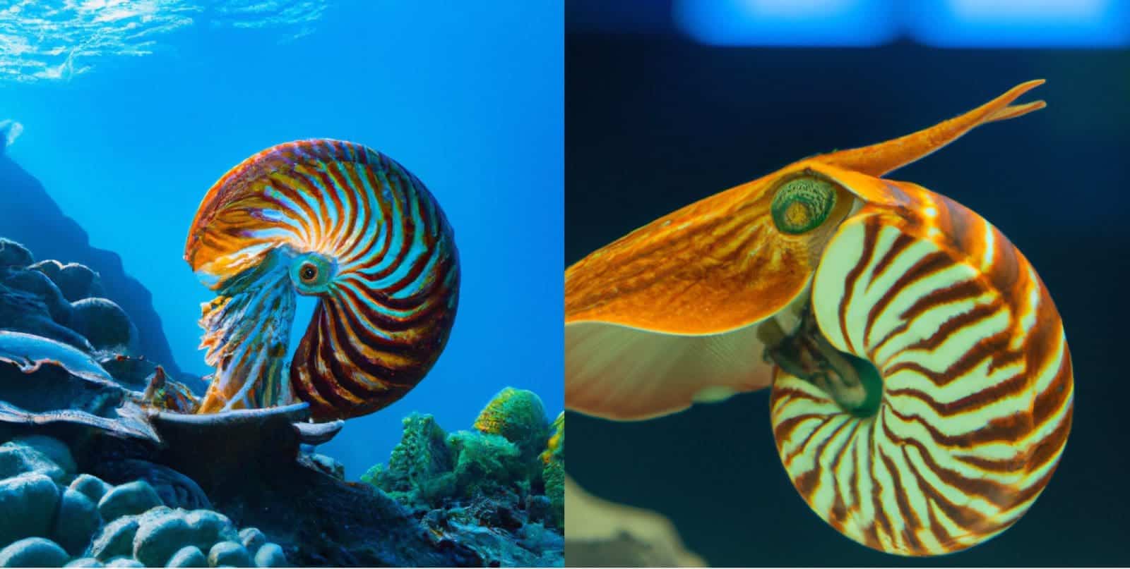nautilus shells underwater coral reef