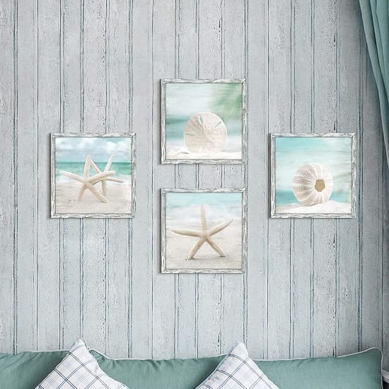 0-Ocean-Artwork-Set-of-4-Starfish-Seashell-Sand-Dollar-Pictures 20 Seashell Wall Decor Ideas