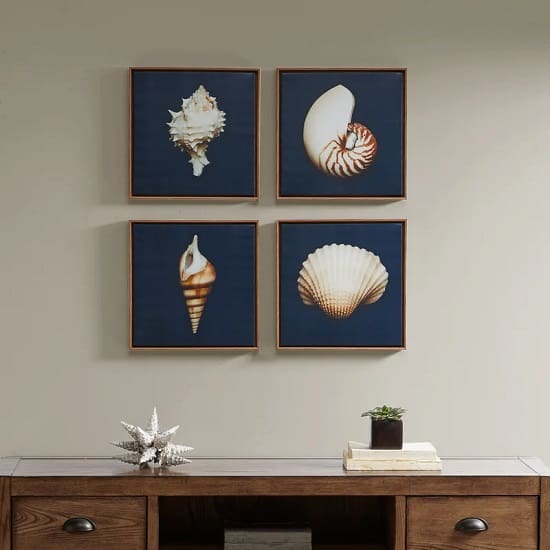 14-Ocean-Seashells-4-piece-Framed-Canvas 20 Seashell Wall Decor Ideas