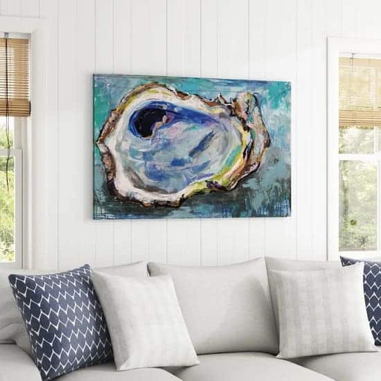 7-Oyster-Two-by-Wrapped-Canvas-Painting 20 Seashell Wall Decor Ideas