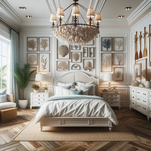 6-Photo-of-an-elegant-coastal-master-bedroom.-Rich-wood-floors-lay-the-foundation-for-the-room-and-white-walls Over 100 Beautiful Beach Themed Bedroom Ideas