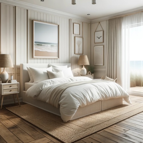 8-Photo-of-a-simple-beach-themed-bedroom-with-wood-floors.-The-room-features-a-neutral-color-palette-enhancing-the-natural-light-from-the-windows Over 100 Beautiful Beach Themed Bedroom Ideas